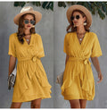 Women Dress Casual Ruffle Bow Lacing-Up Black Summer Sundresses Fitted Everyday Mini Short Clothing High Waist Red  Yellow - SunLify