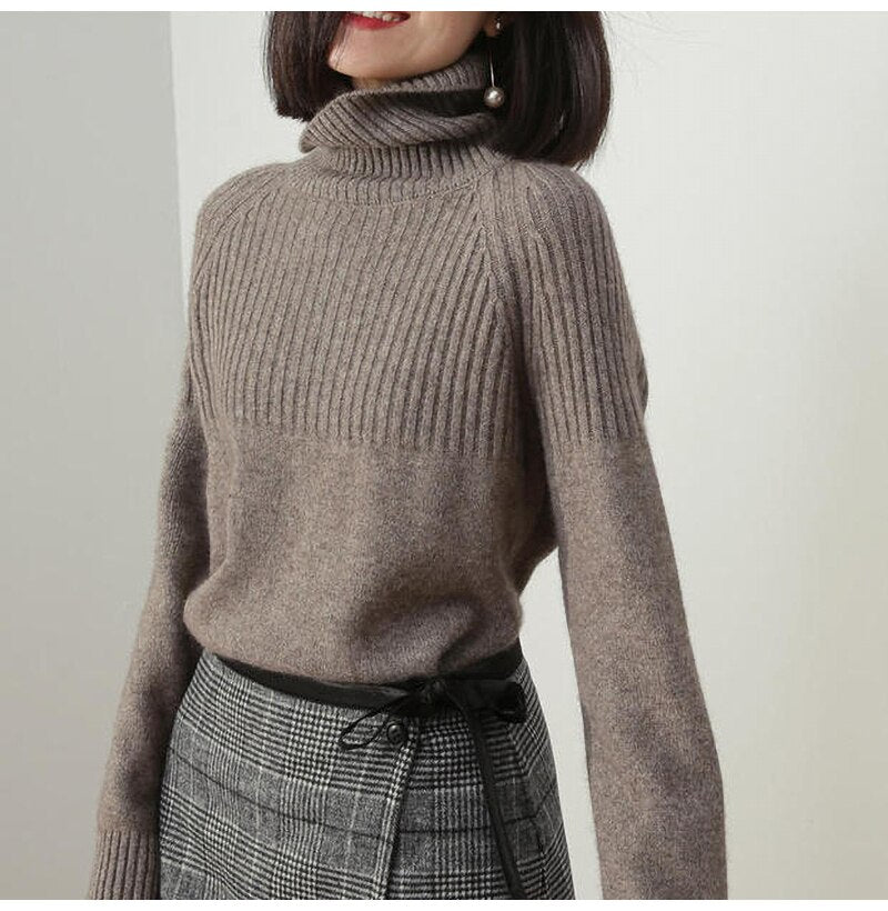 Woman Sweater Black Turtleneck Autumn Winter Knitted Long Sleeve Basic Sweater Plus Size Fashion Oversized Pullover Clothes - SunLify