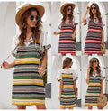 Chiffon Dress Women Vintage Summer Striped Stitching Mini Sundresses Red Casual Fitted Clothing  Retro Clothes Women Yellow - SunLify