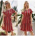 Womens Dresses Summer Casual Stitching Striped Ruffle Sundress Ladies Waisted Fitted Clothing  Trendy Red Dresses For Women - SunLify