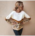 Sweater Women Leopard Patchwork Autumn Winter Ladies Long Sleeve Jumper Pullover Sweaters Top Brown Fashion Womens Clothing - SunLify