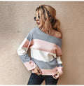 Knitted Sweater Ladies Striped Stitching Long Sleeve Pullover Sweaters Tops Fashion Autumn Winter Clothes Jumper Knitwear Women - SunLify