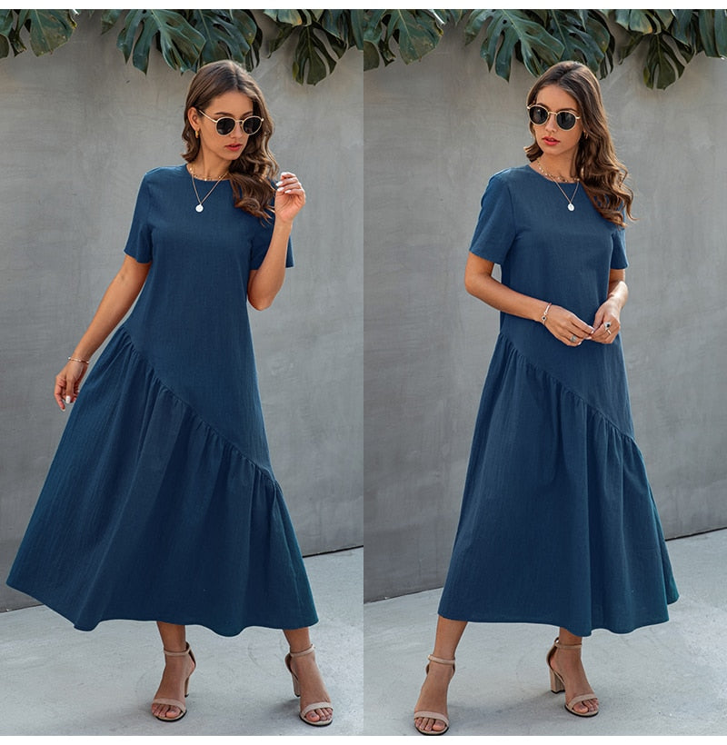 Women T-shirt Dress Summer Ruched Long Dresses Ladies Elegant Loose Fit Midi Clothing  Fashion Free People Dresses For Women - SunLify