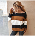 Knitted Sweater Ladies Striped Stitching Long Sleeve Pullover Sweaters Tops Fashion Autumn Winter Clothes Jumper Knitwear Women - SunLify