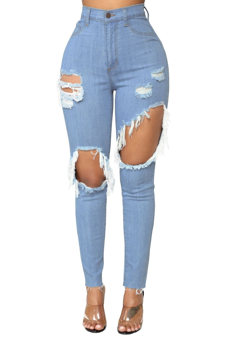 Sexy Hole high waist jeans Women Fashion Ripped Pencil denim jeans ladies Summer Casaul skinny jeans calca jeans boyfriend jeans - SunLify