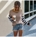 Woman Sweaters Casual Autumn Winter Long Sleeve Striped Print Tops Black Turtleneck Knit Pullover Sweater  Womens Clothes - SunLify