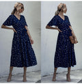 Long Dress Women Summer Casual Polka-dot Floral Print Midi Sundresses Black Elegant Fitted Clothing  Red Dresses For Women - SunLify