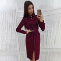 Long Dress Women Autumn Spring Casual Office Ladies Solid Green Long Sleeve Button Up Shirt Dresses Clothes  Fall Fashion - SunLify