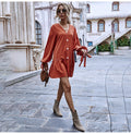 Woman Dress Loose Casual Long Sleeve Solid Color Fitted Dresses Trendy Button Bowknot Tied Ruched Clothes  Autumn Spring - SunLify