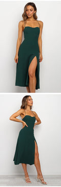 Lossky Sexy Backless Sleeveless Bandage Midi Dress Summer Beach Strapless Dresses Casual Clothes For Women  Green Sundress - SunLify