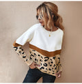 Sweater Women Leopard Patchwork Autumn Winter Ladies Long Sleeve Jumper Pullover Sweaters Top Brown Fashion Womens Clothing - SunLify