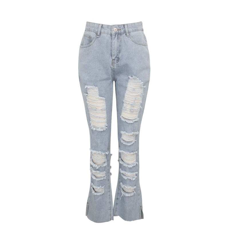 Fashion high waist Split Ripped calca jeans boyfriend jeans for women Baggar Hole Pants Denim Biker Jeans Female Straight Pants - SunLify