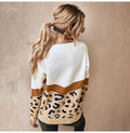 Sweater Women Leopard Patchwork Autumn Winter Ladies Long Sleeve Jumper Pullover Sweaters Top Brown Fashion Womens Clothing - SunLify