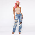 Fashion Personality Women Jeans Denim Hole Female High Waist Stretch Slim Sexy Ripped Trousers Women Streetwear Straight Jean - SunLify