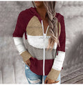 Knit Cardigan Sweater Women Autumn Winter Casual Striped Patchwork Long Sleeve Tops Zip Up Hooded Cardigans Womens Clothes - SunLify