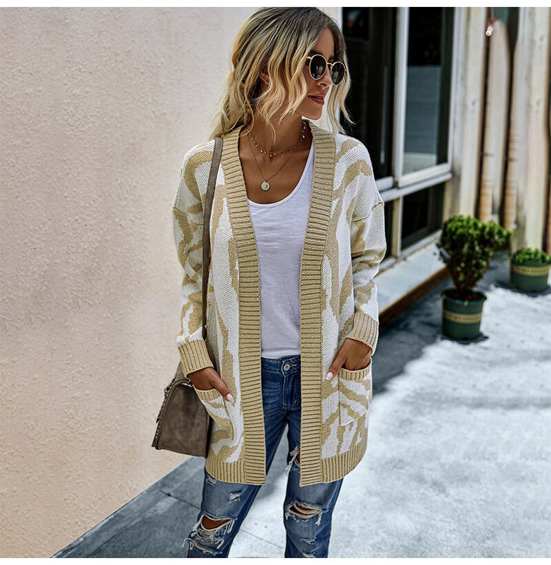 Long Sweater Cardigan Women Autumn Winter Thicken Warm Clothes Elegant Ladies Long Sleeve Print Knitted Cardigans Tops Fall - SunLify