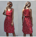 Dress Women Summer Leopard Floral Slip Sundresses Casual Fitted Slit Clothing Pink  Red Spaghetti Strap Dresses For Women - SunLify