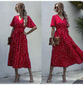 Long Dress Women Summer Casual Polka-dot Floral Print Midi Sundresses Black Elegant Fitted Clothing  Red Dresses For Women - SunLify