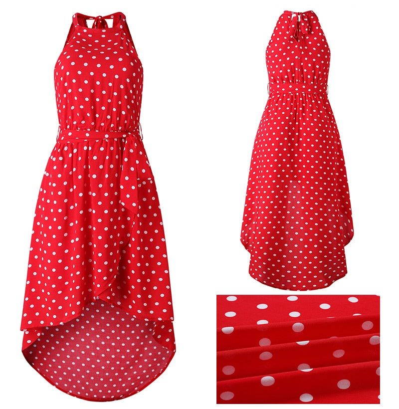 Bow Dress Sexy Women Strapless Midi Dresses Black Polka-dot Print Asymmetrical Elegant Red Fitted Long Party Night Clothing - SunLify