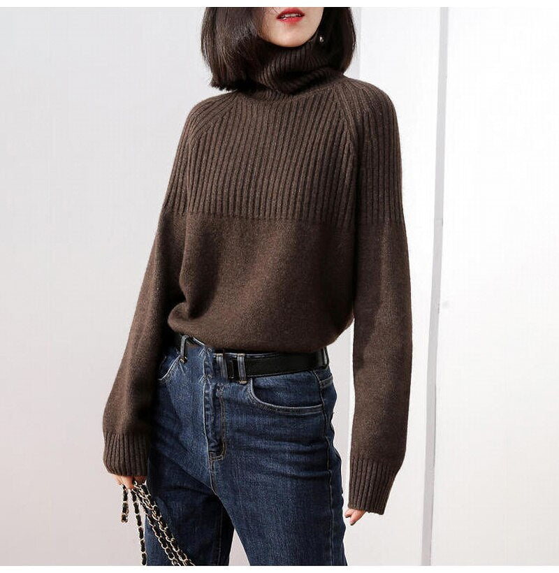 Woman Sweater Black Turtleneck Autumn Winter Knitted Long Sleeve Basic Sweater Plus Size Fashion Oversized Pullover Clothes - SunLify