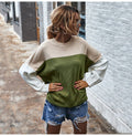 Knitted Sweater Autumn Winter Green Patchwork Color Ladies Long Sleeve Jumpers Pullover Sweaters Tops Women Fashion Clothes - SunLify