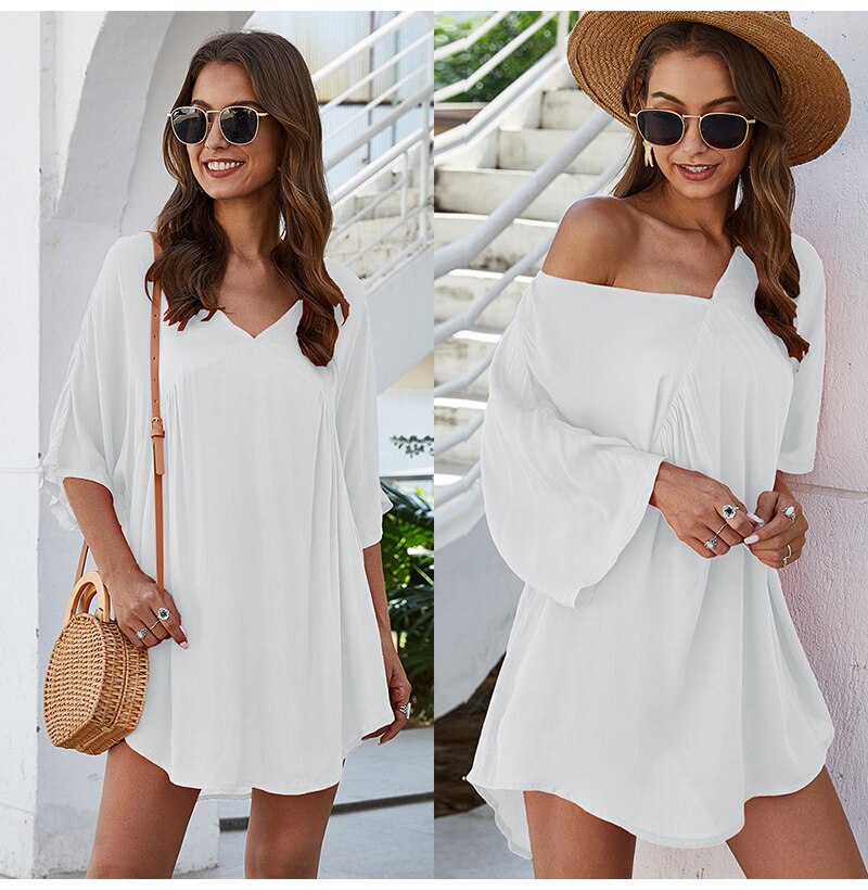 Dress Women White Casual Loose Mini Short Dresses Ladies Beach Tunics Clothing Black  Overalls Summer Clothes Free People - SunLify