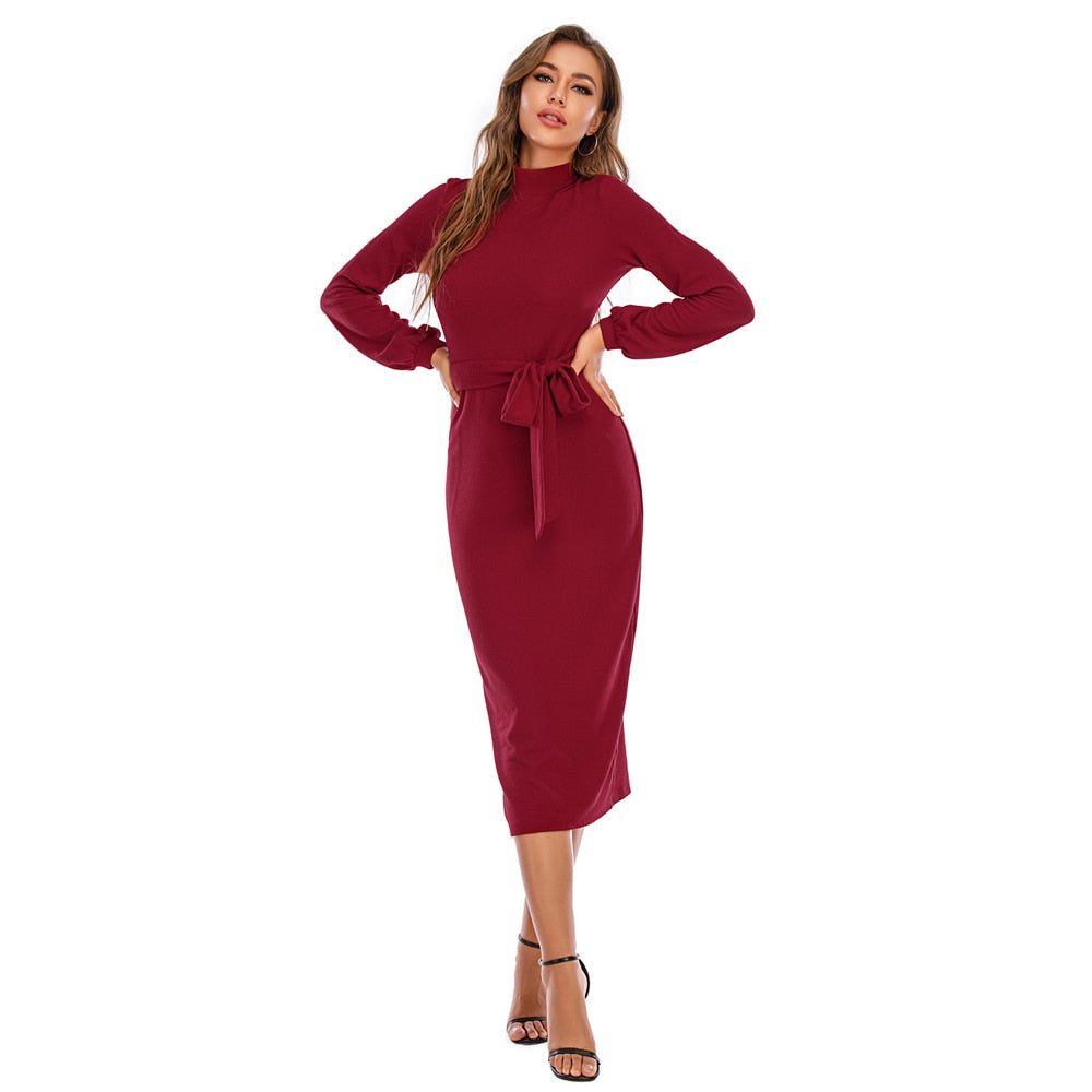 Long Dress Autumn Winter Elegant Ladies Long Sleeve Bodycon Tight Clothes Solid White Knitted Womans Dresses New Arrival - SunLify