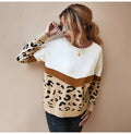 Sweater Women Leopard Patchwork Autumn Winter Ladies Long Sleeve Jumper Pullover Sweaters Top Brown Fashion Womens Clothing - SunLify