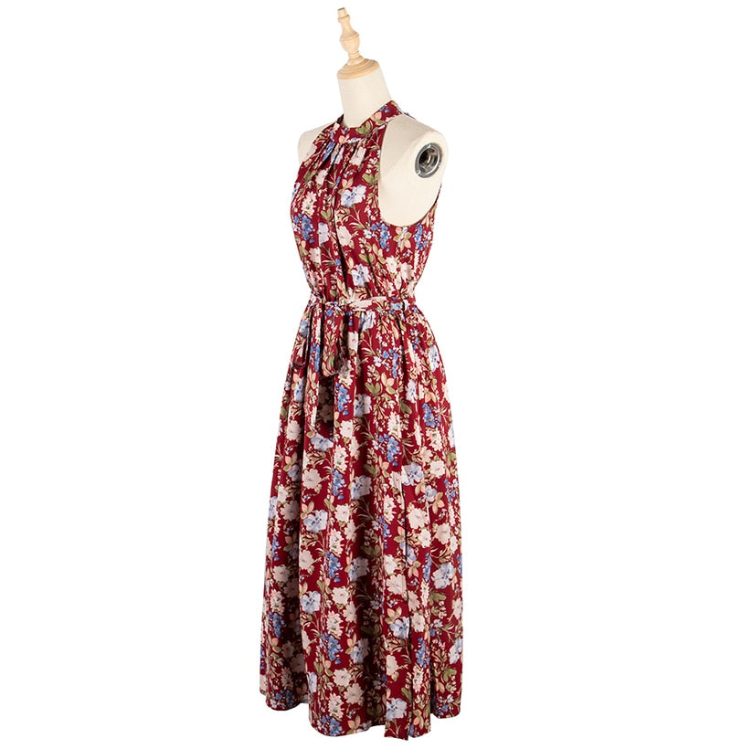 Long Dress Women Casual Summer Floral Midi Sundresses Elegant Ladies Flower Fitted Beach Tunic Clothing  Red Clothes Women - SunLify