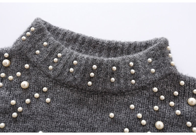 Lossky Cashmere Sweater Pullover With Pearls Women Pure Autumn Winter Warm Knit Pull Jumpers Female Top Clothes - SunLify