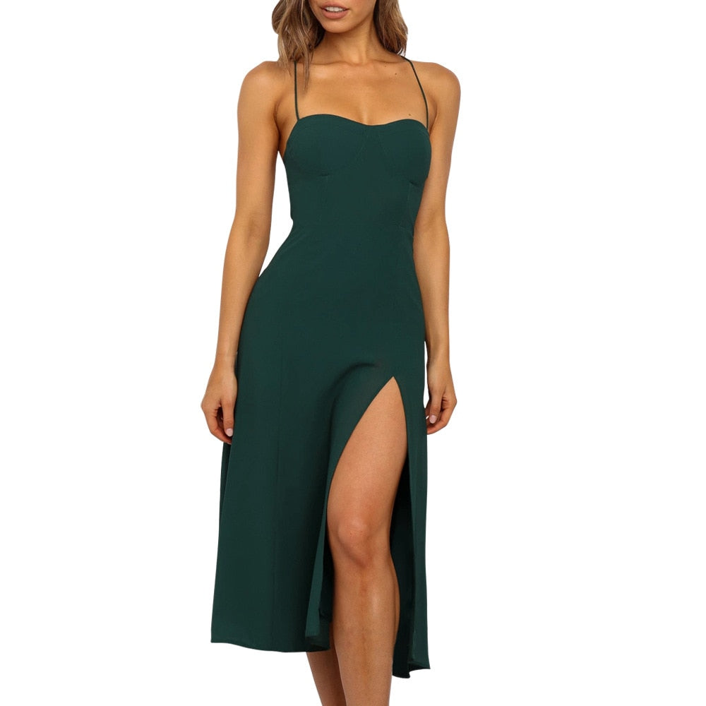 Lossky Sexy Backless Sleeveless Bandage Midi Dress Summer Beach Strapless Dresses Casual Clothes For Women  Green Sundress - SunLify