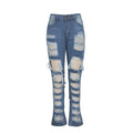 Fashion Ripped Jeans For Women Denim Straight Pants Trousers Mid Waist Casual Skinny Jeans Torn Jeggings boyfriend jeans - SunLify