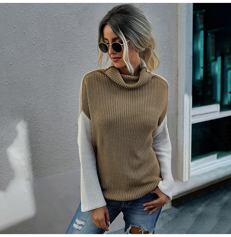 Woman Sweaters Casual Autumn Winter Long Sleeve Striped Print Tops Black Turtleneck Knit Pullover Sweater  Womens Clothes - SunLify