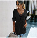 Long Cardigan Women Autumn Winter French Clothes Elegant Ladies Long Sleeve V Neck Knit Black Sweater Tops Belt  Jacket Coat - SunLify