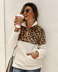 Lossky Winter Sweatshirt Leopard Patchwork Women Long Sleeve Pockets Ladies Plush Tops Zipper Pullover Warm Clothing Female - SunLify