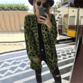 Green Long Cardigan Jacket Autumn Winter Clothes Women Loose Long Sleeve Leopard Knitted Cardigans Tops  Sweaters For Women - SunLify