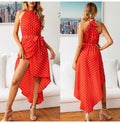 Bow Dress Sexy Women Strapless Midi Dresses Black Polka-dot Print Asymmetrical Elegant Red Fitted Long Party Night Clothing - SunLify