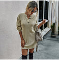 Sweater Dresses Women Autumn Winter Long Sleeve Knitted Clothes Casual Ladies Pure Black Button Slim Fit Dress Fall  Fashion - SunLify