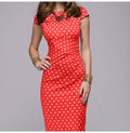 Lossky Women Summer Dress Polka Dot Print Red Ladies Vintage Dress Zipper Elegant Green Retro Clothes Femme Fashion  Vestido - SunLify