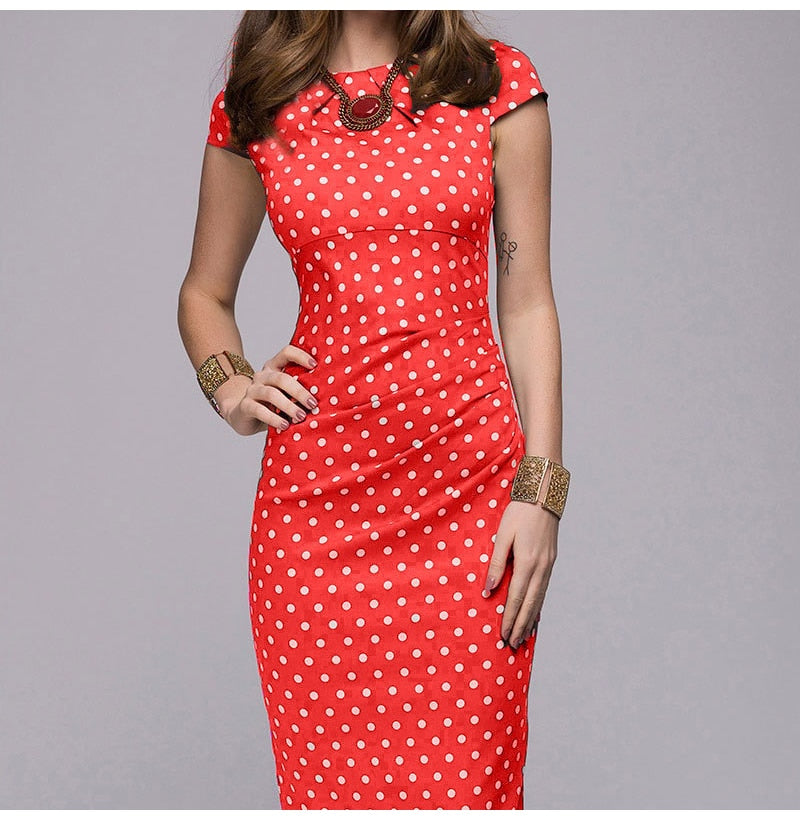 Lossky Women Summer Dress Polka Dot Print Red Ladies Vintage Dress Zipper Elegant Green Retro Clothes Femme Fashion  Vestido - SunLify