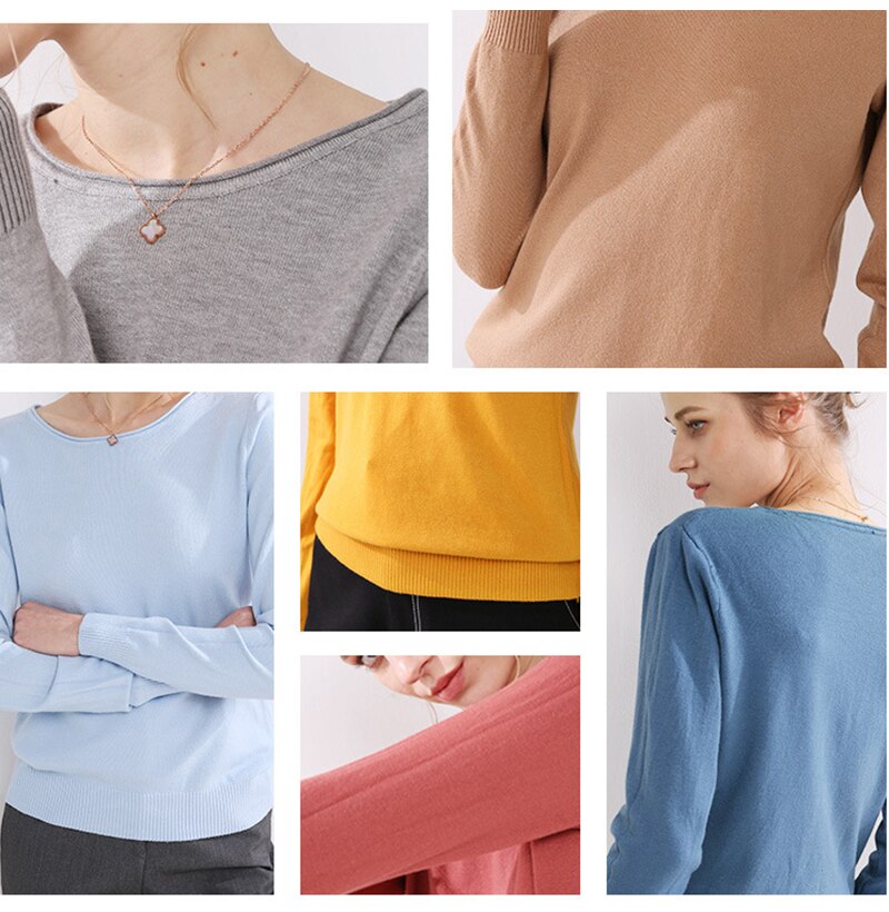 Knitted Sweater Autumn Winter Women Pure Pink Long Sleeve Tops Fashion Ladies Pullover Basic Sweaters Fall  Womens Clothing - SunLify