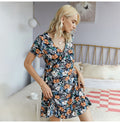 Women Dresses Summer Casual Ladies Floral Flower Print Ruffle Mini Dress Red A Line Womens Clothes Black  Fashion Vacation - SunLify