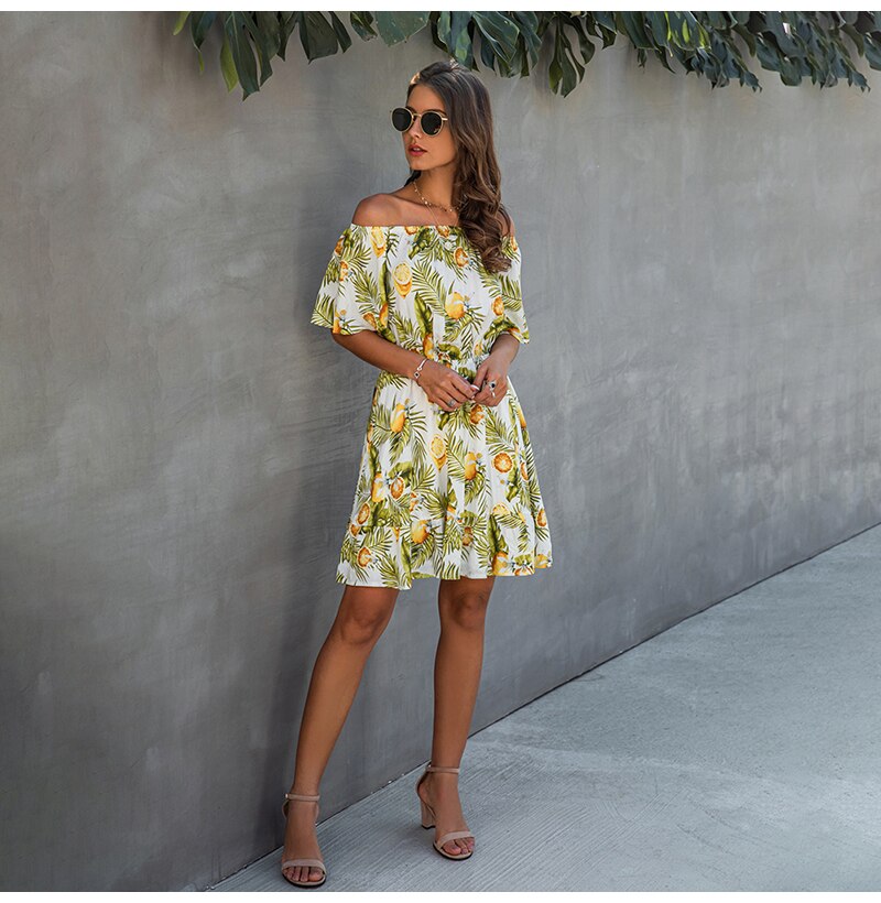 Off Shoulder Dress Sexy Women Strapless Backless Summer Casual Print Mini Short Sundresses Green Fitted Clothing Holiday - SunLify