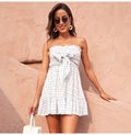 Dress Women Summer Print White Ruffle Tube Top Dresses Off Shoulder Sexy Strapless Backless Beach Fitted Mini Short Clothes - SunLify