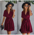 Women Dress Casual Ruffle Bow Lacing-Up Black Summer Sundresses Fitted Everyday Mini Short Clothing High Waist Red  Yellow - SunLify