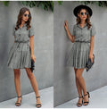 Lossky Women Cotton Mini Dress Fashion Summer Plaid Snake Short Sleeve Casual Ruched Short Nice Shirt Dress Clothes Elegant - SunLify