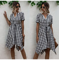 Summer Dress Women Asymmetrical Plaid Sundresses Casual Black Fitted Clothing Knees Leisure  Red Clothes For Women Everyday - SunLify