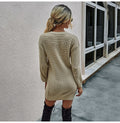 Sweater Dresses Women Autumn Winter Long Sleeve Knitted Clothes Casual Ladies Pure Black Button Slim Fit Dress Fall  Fashion - SunLify