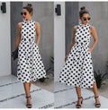 Long Dress Women Black Casual Polka-dot Summer White Midi Dresses Fitted Elegant Ladies Party  Summer Clothes For Women Belt - SunLify