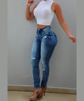 Women Sexy ripped Push Up Jeans High Waist Skinny Butt Lifting Elastic Pencil black jeans Ladies Casual Denim calca jeans pants - SunLify